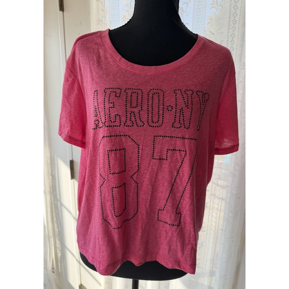 Aéropostale AERO Sport Pink 1987 Logo Graphic Crew Neck Tee XL Black Studded Y2K